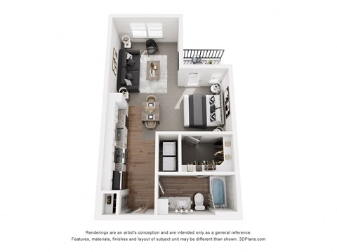 a floor plan of a 1 bedroom apartment with a bathroom and a balcony